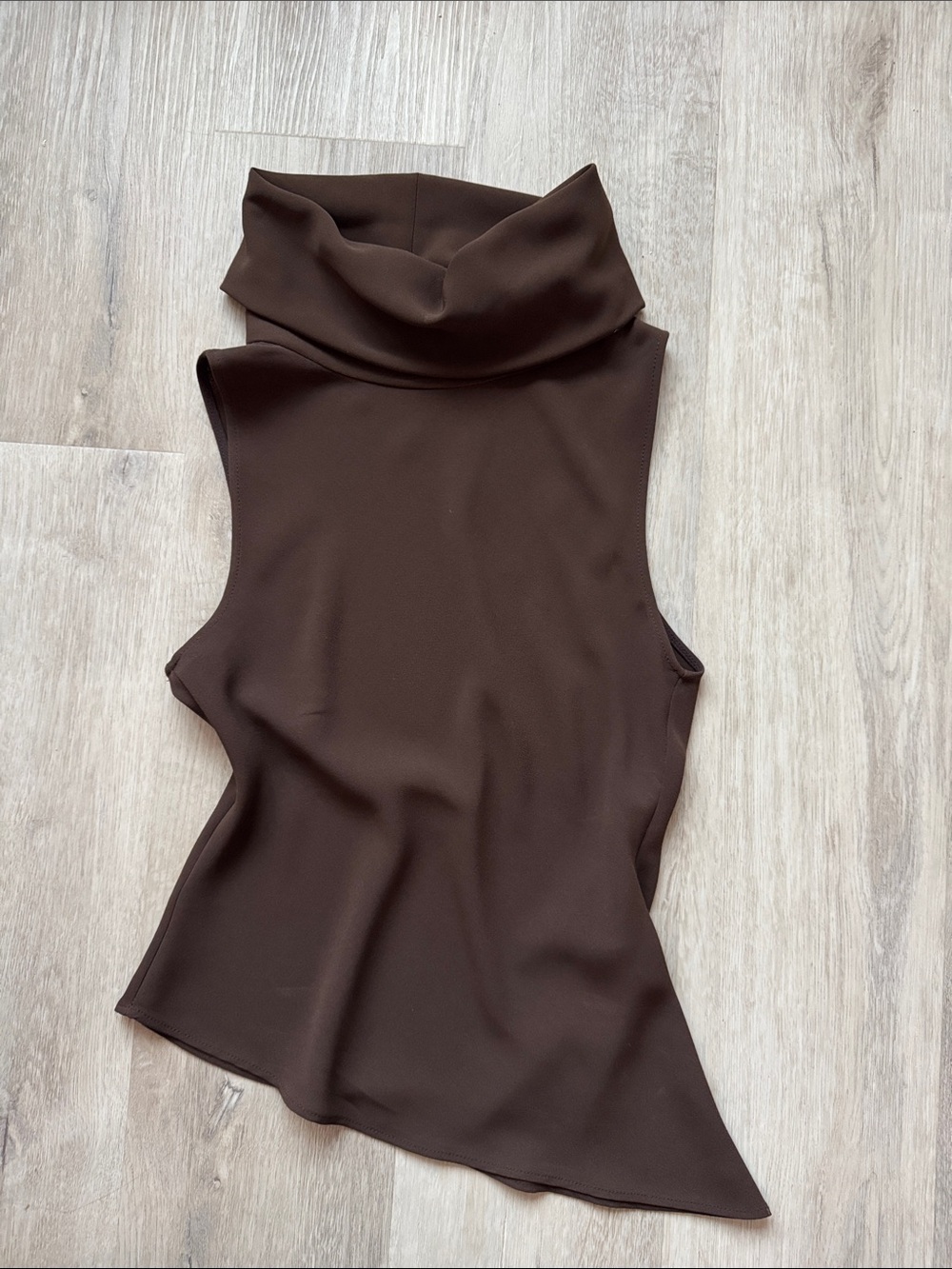 Asymmetrical cowl turtleneck Brown Sleeveless Camisole top Zara